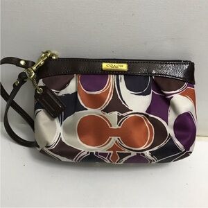 COACH Scarf Silk Print Multi Color Wristlet Wallet